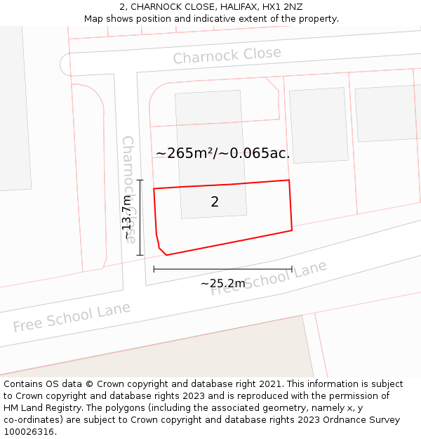 2, CHARNOCK CLOSE, HALIFAX, HX1 2NZ: Plot and title map