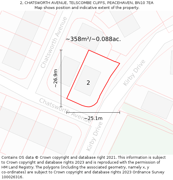 2, CHATSWORTH AVENUE, TELSCOMBE CLIFFS, PEACEHAVEN, BN10 7EA: Plot and title map