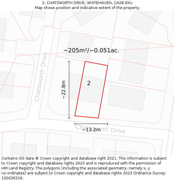 2, CHATSWORTH DRIVE, WHITEHAVEN, CA28 6XU: Plot and title map