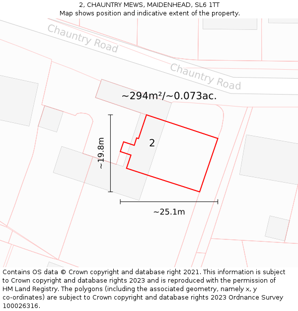 2, CHAUNTRY MEWS, MAIDENHEAD, SL6 1TT: Plot and title map