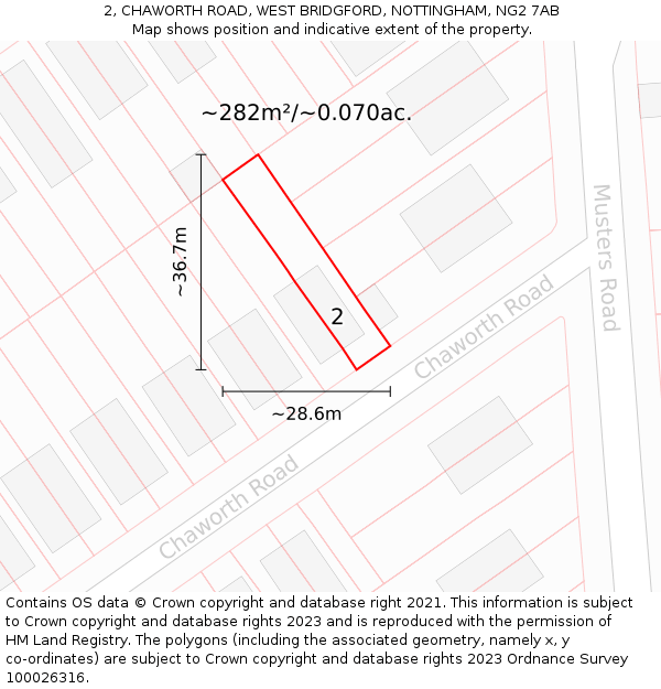 2, CHAWORTH ROAD, WEST BRIDGFORD, NOTTINGHAM, NG2 7AB: Plot and title map