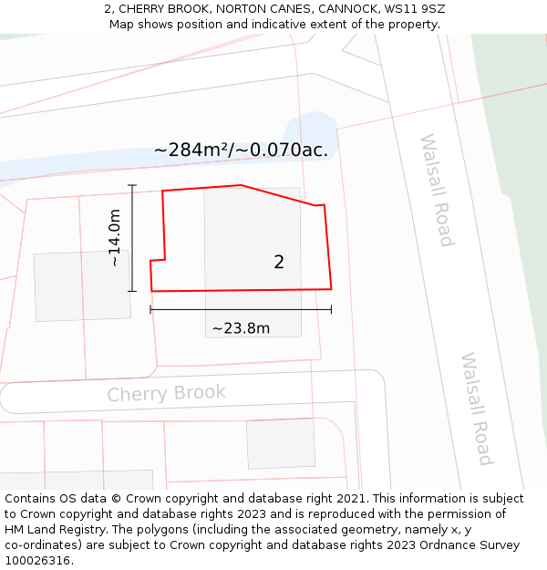 2, CHERRY BROOK, NORTON CANES, CANNOCK, WS11 9SZ: Plot and title map