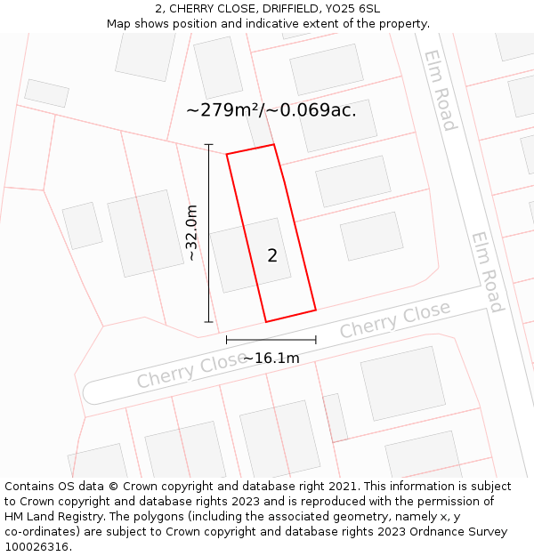 2, CHERRY CLOSE, DRIFFIELD, YO25 6SL: Plot and title map