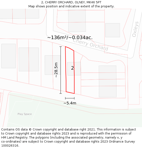 2, CHERRY ORCHARD, OLNEY, MK46 5PT: Plot and title map