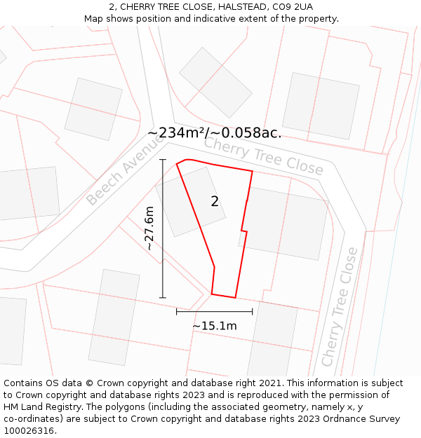 2, CHERRY TREE CLOSE, HALSTEAD, CO9 2UA: Plot and title map