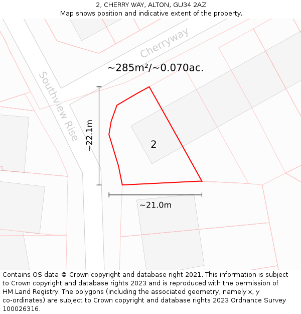 2, CHERRY WAY, ALTON, GU34 2AZ: Plot and title map