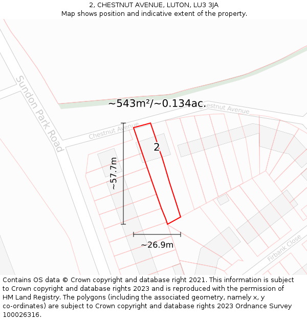 2, CHESTNUT AVENUE, LUTON, LU3 3JA: Plot and title map