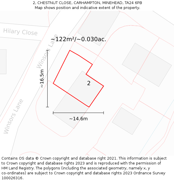 2, CHESTNUT CLOSE, CARHAMPTON, MINEHEAD, TA24 6PB: Plot and title map