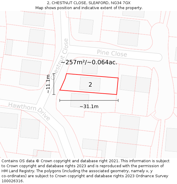 2, CHESTNUT CLOSE, SLEAFORD, NG34 7GX: Plot and title map