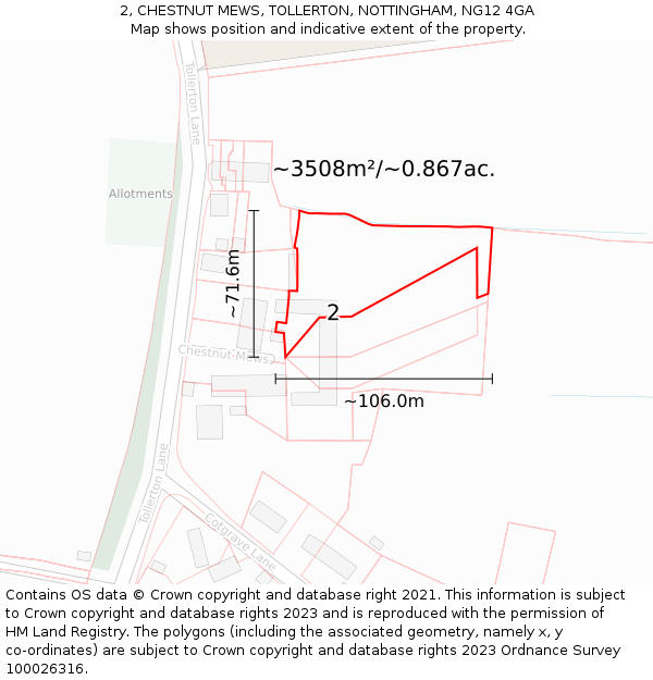 2, CHESTNUT MEWS, TOLLERTON, NOTTINGHAM, NG12 4GA: Plot and title map