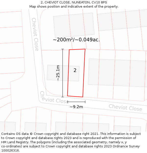 2, CHEVIOT CLOSE, NUNEATON, CV10 8PS: Plot and title map