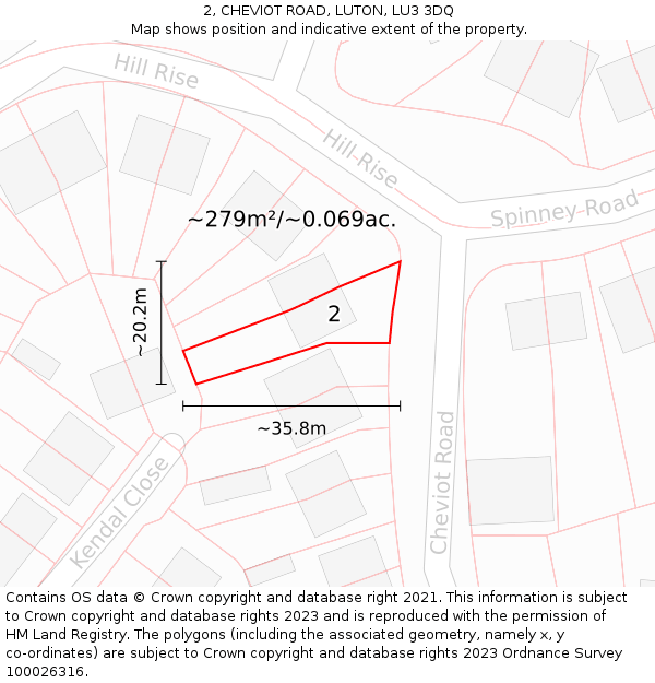 2, CHEVIOT ROAD, LUTON, LU3 3DQ: Plot and title map