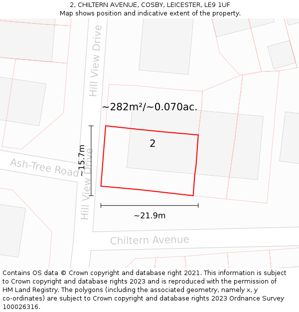 2, CHILTERN AVENUE, COSBY, LEICESTER, LE9 1UF: Plot and title map