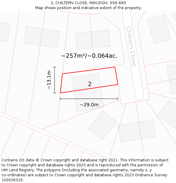 2, CHILTERN CLOSE, RAYLEIGH, SS6 8AS: Plot and title map
