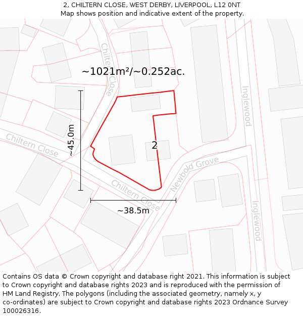 2, CHILTERN CLOSE, WEST DERBY, LIVERPOOL, L12 0NT: Plot and title map