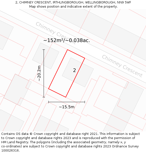 2, CHIMNEY CRESCENT, IRTHLINGBOROUGH, WELLINGBOROUGH, NN9 5WF: Plot and title map