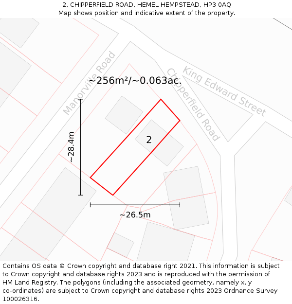 2, CHIPPERFIELD ROAD, HEMEL HEMPSTEAD, HP3 0AQ: Plot and title map