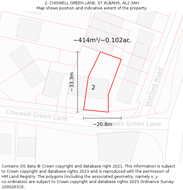 2, CHISWELL GREEN LANE, ST ALBANS, AL2 3AH: Plot and title map