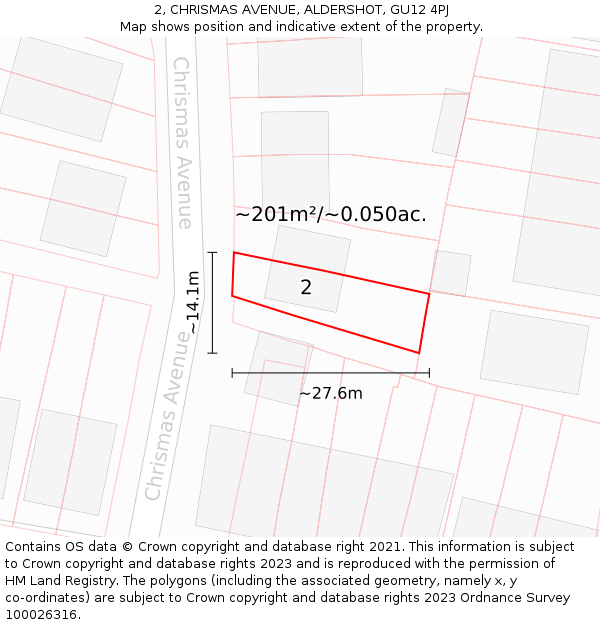 2, CHRISMAS AVENUE, ALDERSHOT, GU12 4PJ: Plot and title map