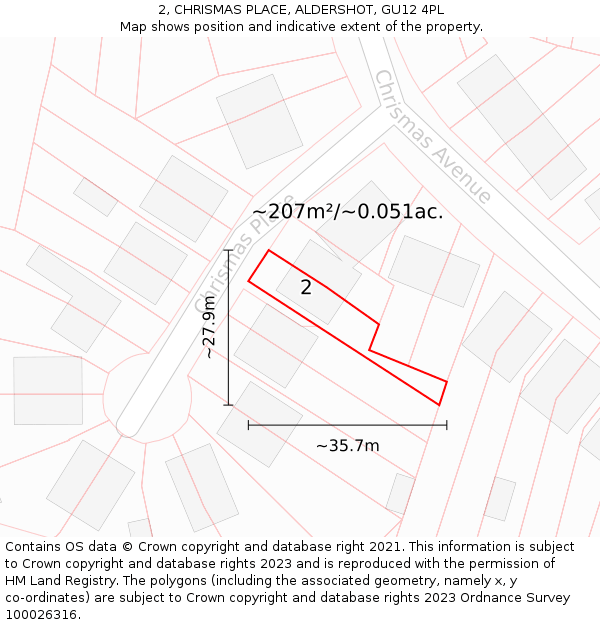 2, CHRISMAS PLACE, ALDERSHOT, GU12 4PL: Plot and title map