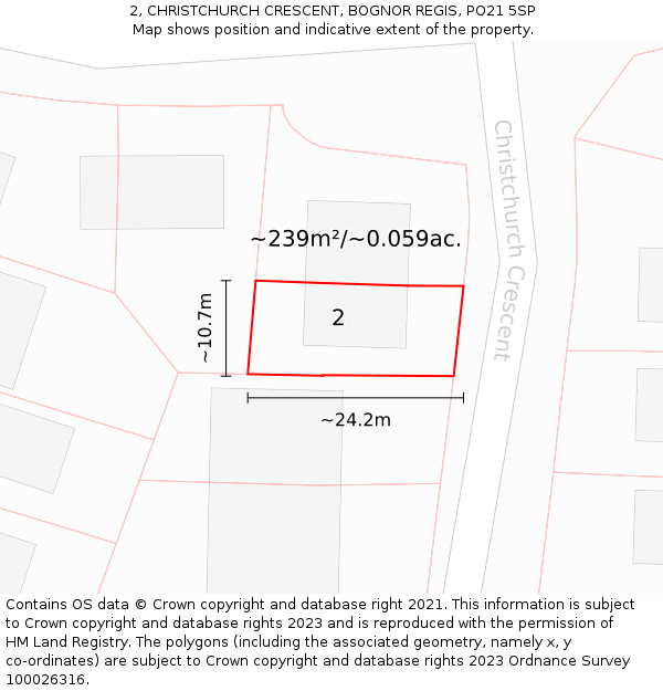 2, CHRISTCHURCH CRESCENT, BOGNOR REGIS, PO21 5SP: Plot and title map