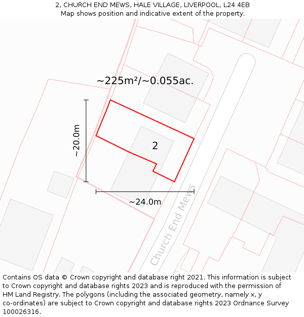 2, CHURCH END MEWS, HALE VILLAGE, LIVERPOOL, L24 4EB: Plot and title map