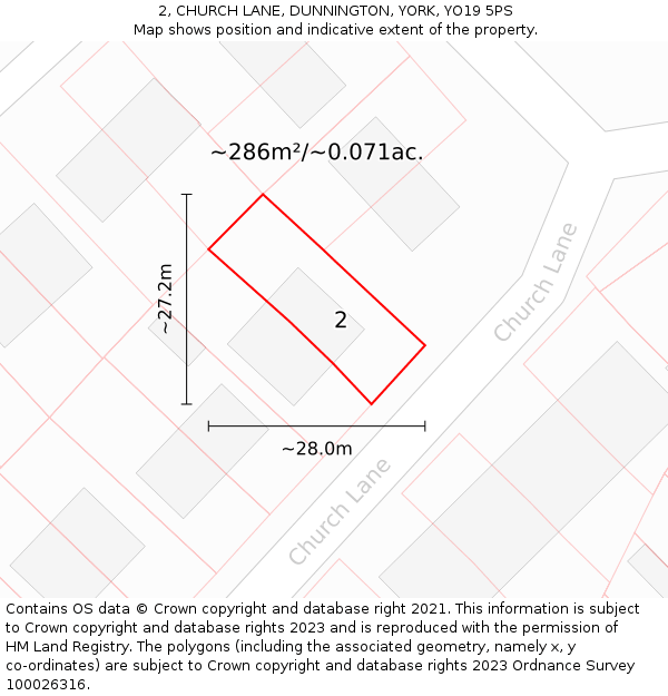 2, CHURCH LANE, DUNNINGTON, YORK, YO19 5PS: Plot and title map