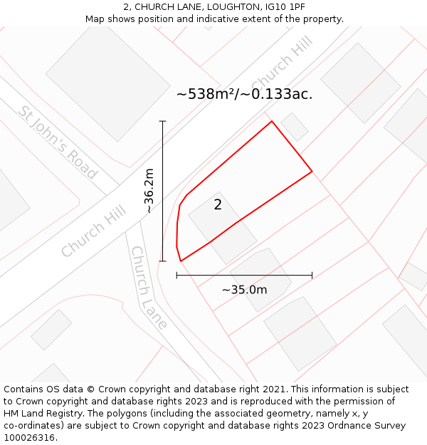 2, CHURCH LANE, LOUGHTON, IG10 1PF: Plot and title map