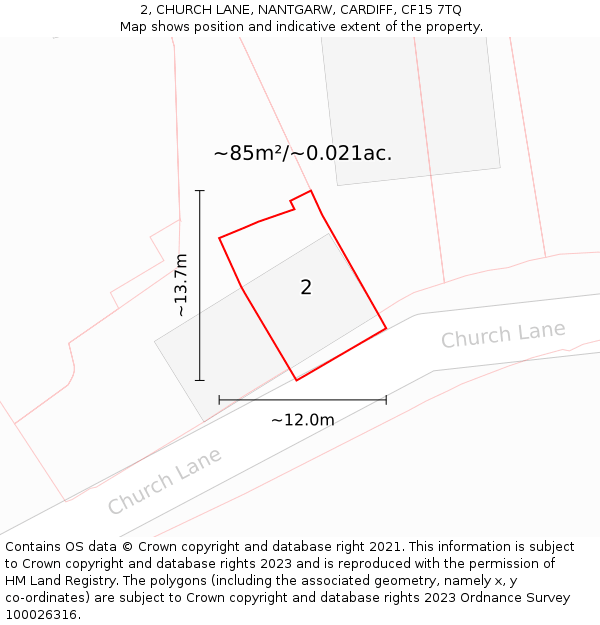 2, CHURCH LANE, NANTGARW, CARDIFF, CF15 7TQ: Plot and title map