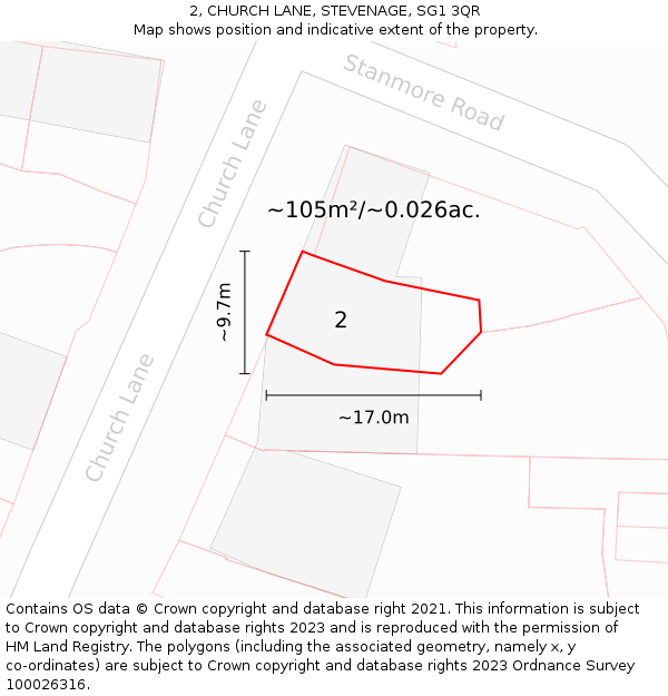 2, CHURCH LANE, STEVENAGE, SG1 3QR: Plot and title map