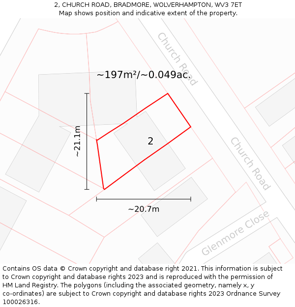 2, CHURCH ROAD, BRADMORE, WOLVERHAMPTON, WV3 7ET: Plot and title map