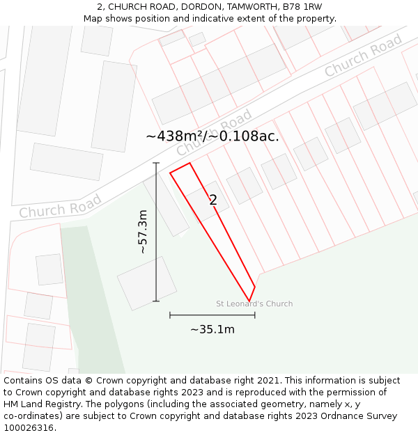 2, CHURCH ROAD, DORDON, TAMWORTH, B78 1RW: Plot and title map