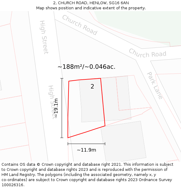 2, CHURCH ROAD, HENLOW, SG16 6AN: Plot and title map