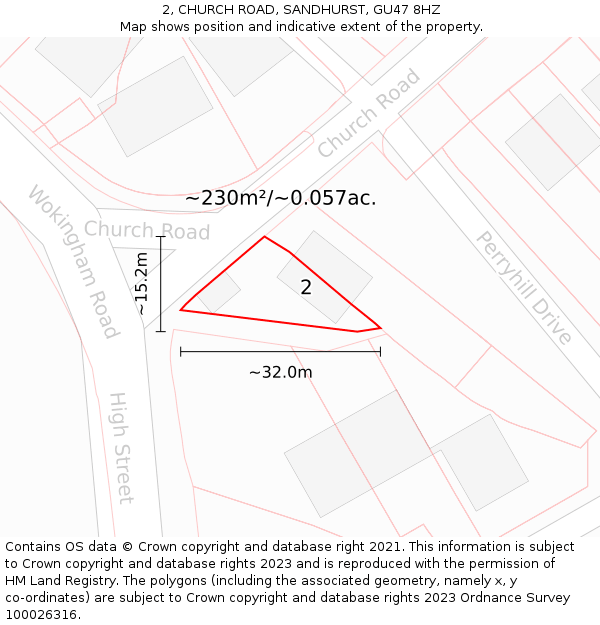 2, CHURCH ROAD, SANDHURST, GU47 8HZ: Plot and title map