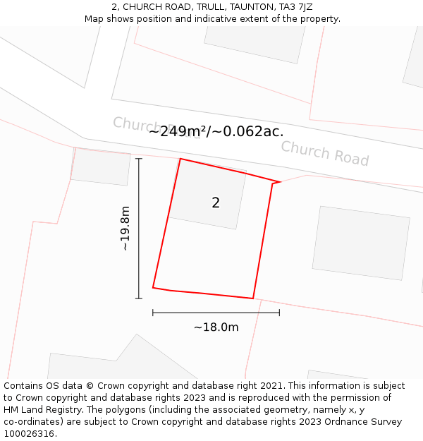 2, CHURCH ROAD, TRULL, TAUNTON, TA3 7JZ: Plot and title map