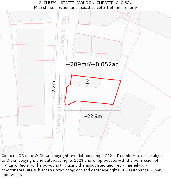 2, CHURCH STREET, FARNDON, CHESTER, CH3 6QU: Plot and title map