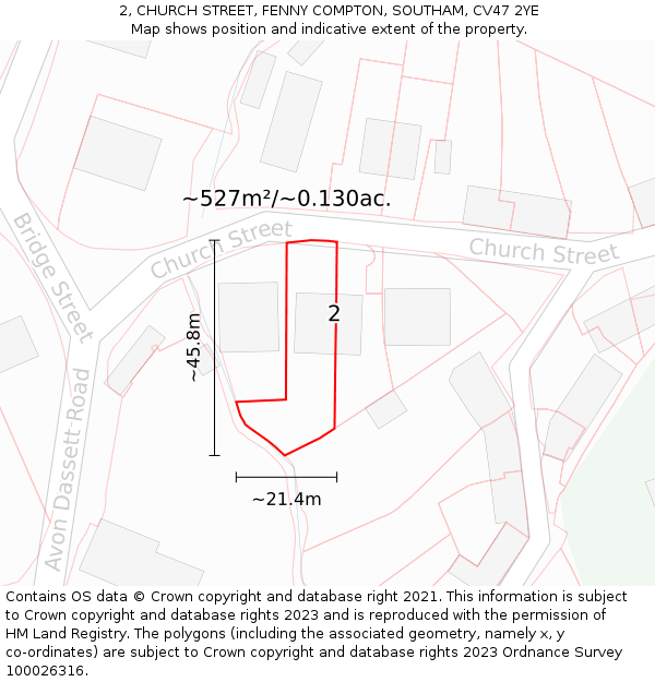 2, CHURCH STREET, FENNY COMPTON, SOUTHAM, CV47 2YE: Plot and title map