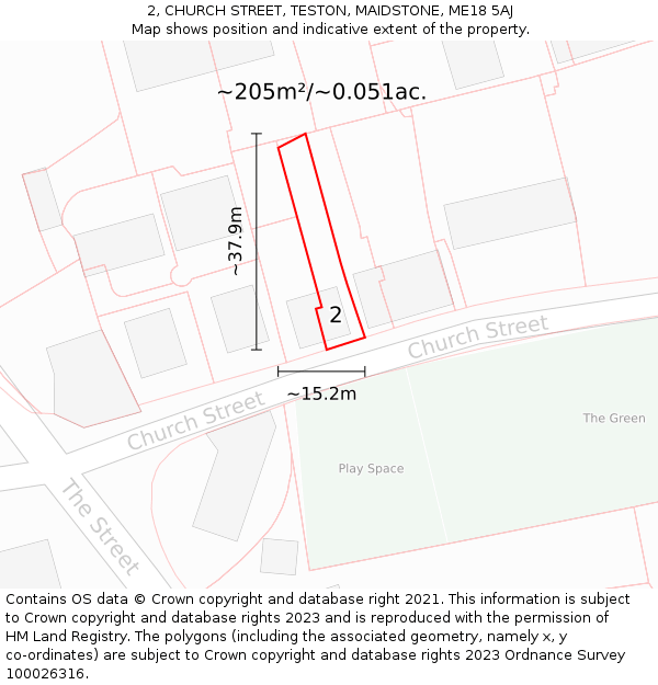 2, CHURCH STREET, TESTON, MAIDSTONE, ME18 5AJ: Plot and title map