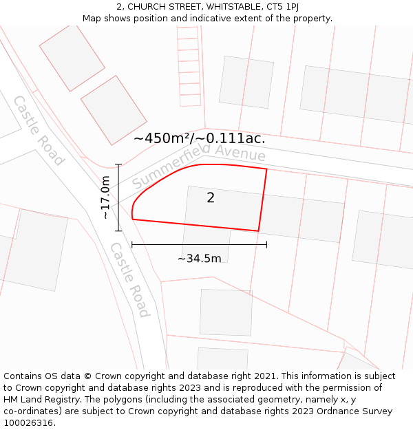 2, CHURCH STREET, WHITSTABLE, CT5 1PJ: Plot and title map