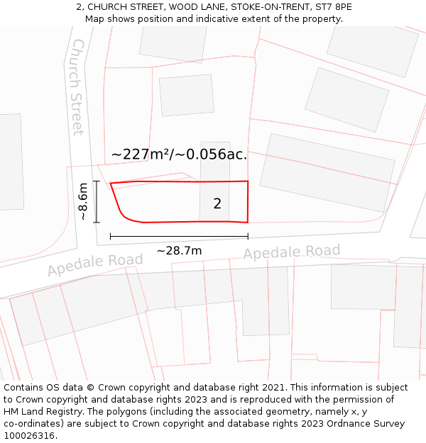 2, CHURCH STREET, WOOD LANE, STOKE-ON-TRENT, ST7 8PE: Plot and title map