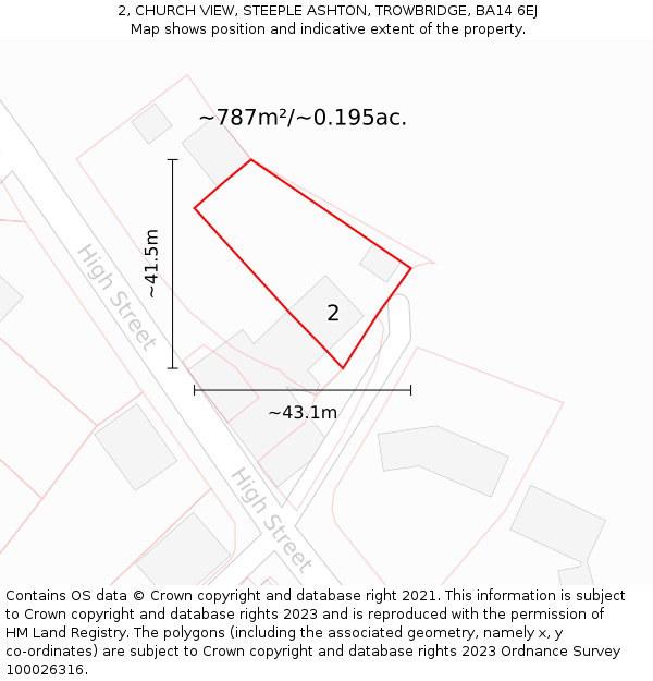 2, CHURCH VIEW, STEEPLE ASHTON, TROWBRIDGE, BA14 6EJ: Plot and title map