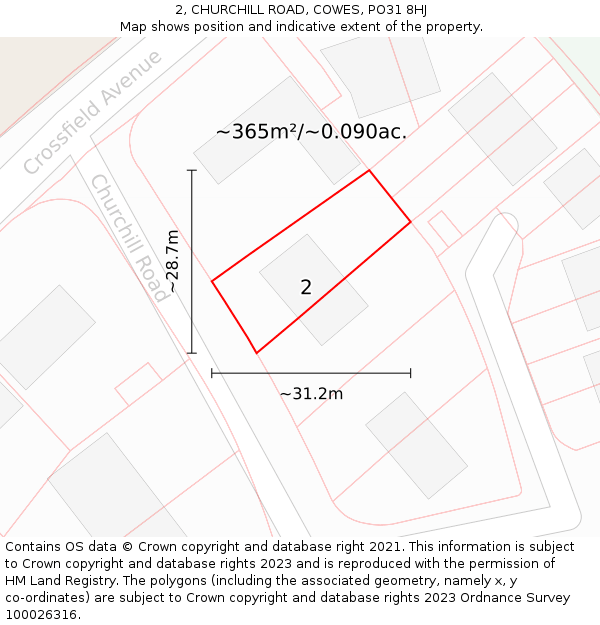 2, CHURCHILL ROAD, COWES, PO31 8HJ: Plot and title map