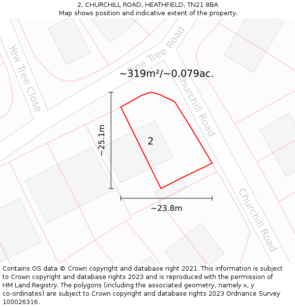 2, CHURCHILL ROAD, HEATHFIELD, TN21 8BA: Plot and title map