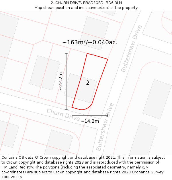 2, CHURN DRIVE, BRADFORD, BD6 3LN: Plot and title map