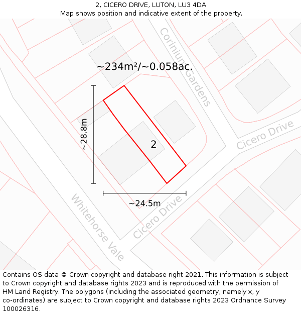 2, CICERO DRIVE, LUTON, LU3 4DA: Plot and title map