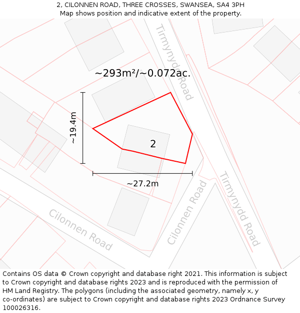 2, CILONNEN ROAD, THREE CROSSES, SWANSEA, SA4 3PH: Plot and title map