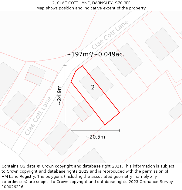 2, CLAE COTT LANE, BARNSLEY, S70 3FF: Plot and title map