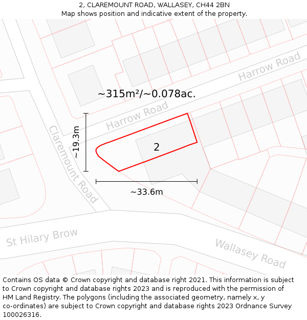 2, CLAREMOUNT ROAD, WALLASEY, CH44 2BN: Plot and title map