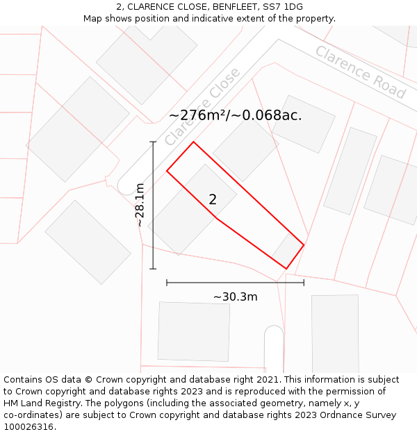 2, CLARENCE CLOSE, BENFLEET, SS7 1DG: Plot and title map