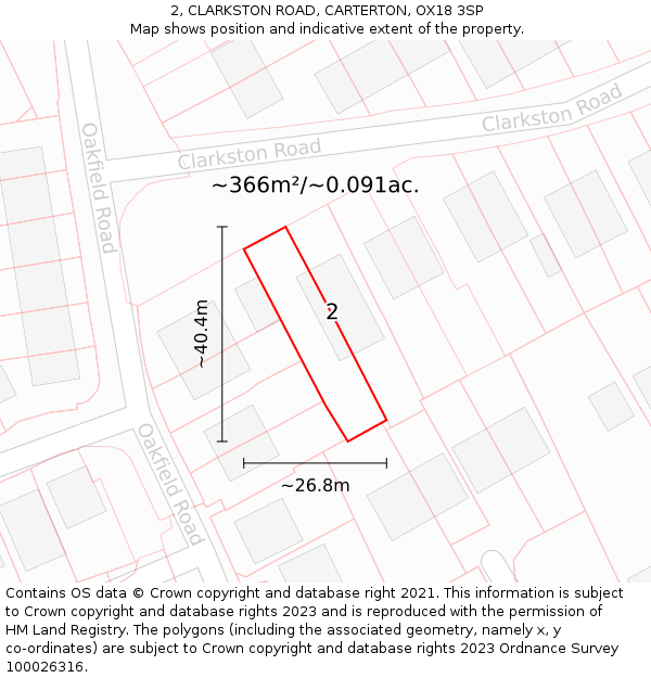 2, CLARKSTON ROAD, CARTERTON, OX18 3SP: Plot and title map